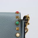 VALENTINO Studs Shoulder Bag Leather Light Blue Gold Auth LN123-3