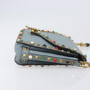 VALENTINO Studs Shoulder Bag Leather Light Blue Gold Auth LN123-4