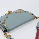 VALENTINO Studs Shoulder Bag Leather Light Blue Gold Auth LN123-7