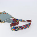 VALENTINO Studs Shoulder Bag Leather Light Blue Gold Auth LN123-8