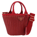 PRADA Wicker Hand Bag Rattan 2way Red Gold Auth LN124SAM-1