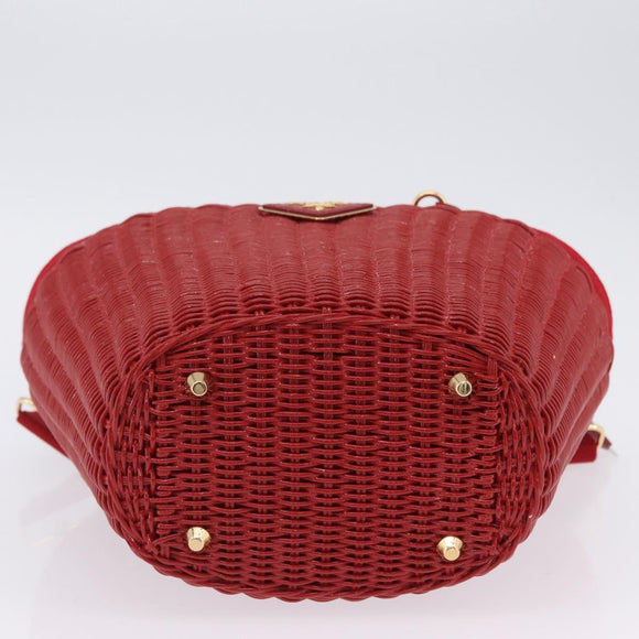 PRADA Wicker Hand Bag Rattan 2way Red Gold Auth LN124SAM