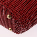 PRADA Wicker Hand Bag Rattan 2way Red Gold Auth LN124SAM-16