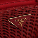 PRADA Wicker Hand Bag Rattan 2way Red Gold Auth LN124SAM-17
