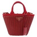 PRADA Wicker Hand Bag Rattan 2way Red Gold Auth LN124SAM-2