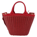 PRADA Wicker Hand Bag Rattan 2way Red Gold Auth LN124SAM-3