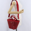 PRADA Wicker Hand Bag Rattan 2way Red Gold Auth LN124SAM-30