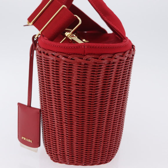 PRADA Wicker Hand Bag Rattan 2way Red Gold Auth LN124SAM