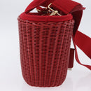 PRADA Wicker Hand Bag Rattan 2way Red Gold Auth LN124SAM-5