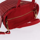 PRADA Wicker Hand Bag Rattan 2way Red Gold Auth LN124SAM-6