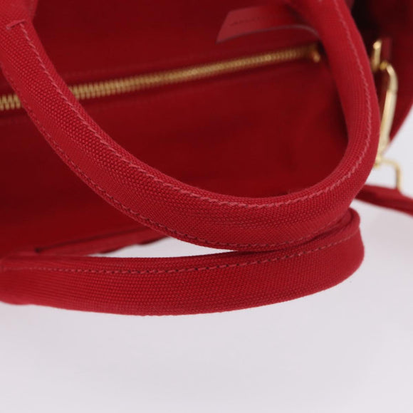 PRADA Wicker Hand Bag Rattan 2way Red Gold Auth LN124SAM
