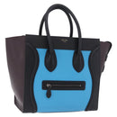 CELINE Luggage Mini Shopper Hand Bag Leather Turquoise Blue Auth LN125SAM-1
