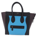 CELINE Luggage Mini Shopper Hand Bag Leather Turquoise Blue Auth LN125SAM-2