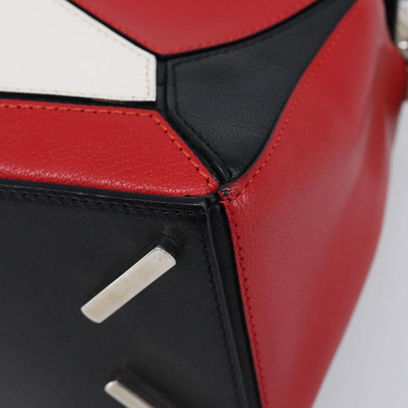 LOEWE Puzzle Bag Medium Hand Bag Leather 2way Red Silver Auth LN127M