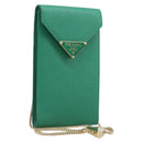 PRADA Chain Shoulder Pouch Safiano Leather Green Gold Auth LN130V-1