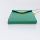 PRADA Chain Shoulder Pouch Safiano Leather Green Gold Auth LN130V-11