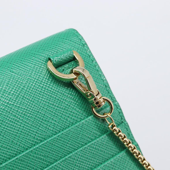 PRADA Chain Shoulder Pouch Safiano Leather Green Gold Auth LN130V
