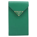 PRADA Chain Shoulder Pouch Safiano Leather Green Gold Auth LN130V-2