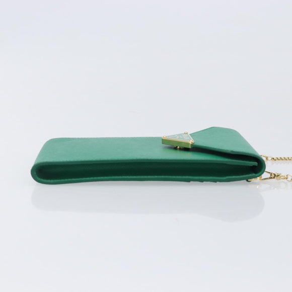 PRADA Chain Shoulder Pouch Safiano Leather Green Gold Auth LN130V