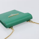 PRADA Chain Shoulder Pouch Safiano Leather Green Gold Auth LN130V-6