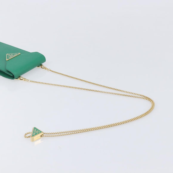 PRADA Chain Shoulder Pouch Safiano Leather Green Gold Auth LN130V