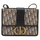Christian Dior Trotter Canvas Oblique 30 Montaigne Bag Navy Gold Auth LN131A-2