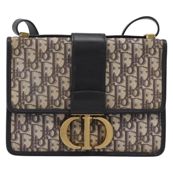 Christian Dior Trotter Canvas Oblique 30 Montaigne Bag Navy Gold Auth LN131A