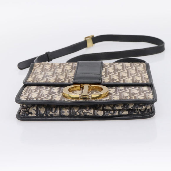 Christian Dior Trotter Canvas Oblique 30 Montaigne Bag Navy Gold Auth LN131A