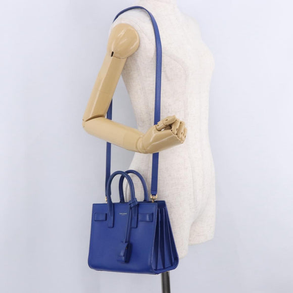 SAINT LAURENT Sac De Joule Nano Hand Bag Leather 2way Blue Gold Auth LN132V