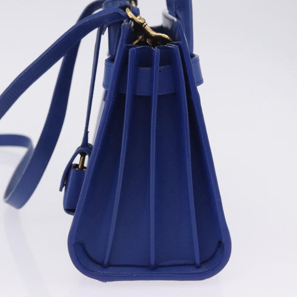 SAINT LAURENT Sac De Joule Nano Hand Bag Leather 2way Blue Gold Auth LN132V