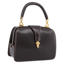 GUCCI Hand Bag Leather Brown Gold Auth LN133V-1