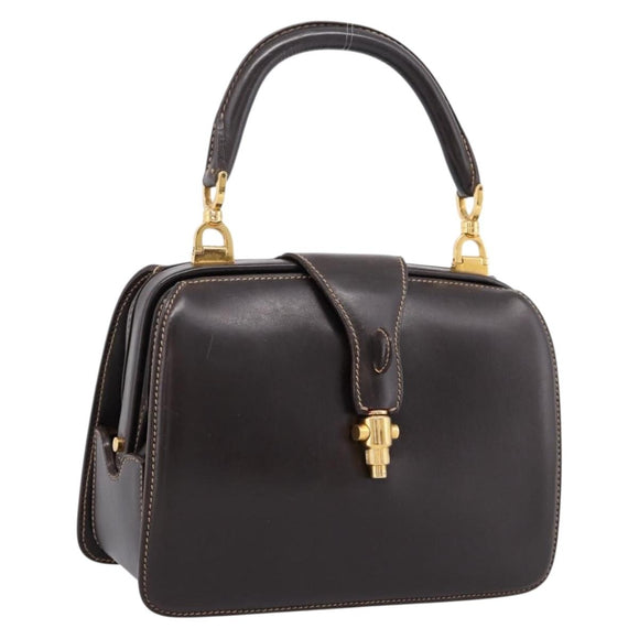 GUCCI Hand Bag Leather Brown Gold Auth LN133V