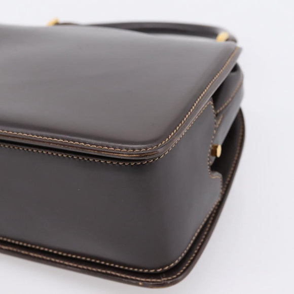 GUCCI Hand Bag Leather Brown Gold Auth LN133V
