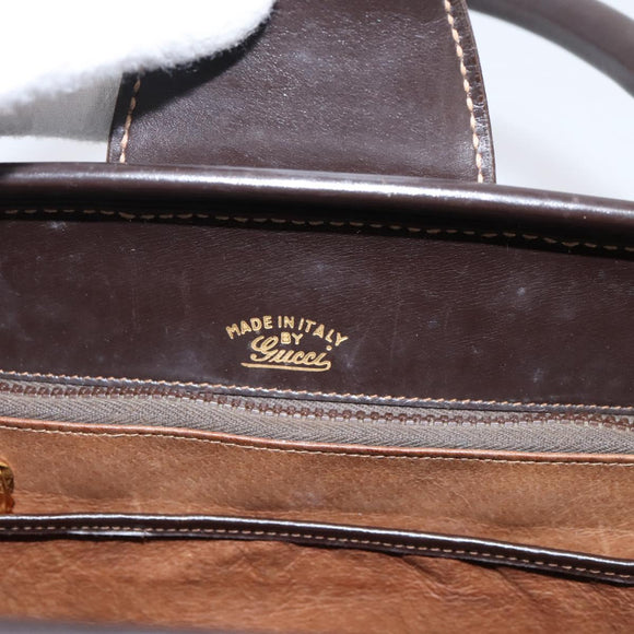 GUCCI Hand Bag Leather Brown Gold Auth LN133V