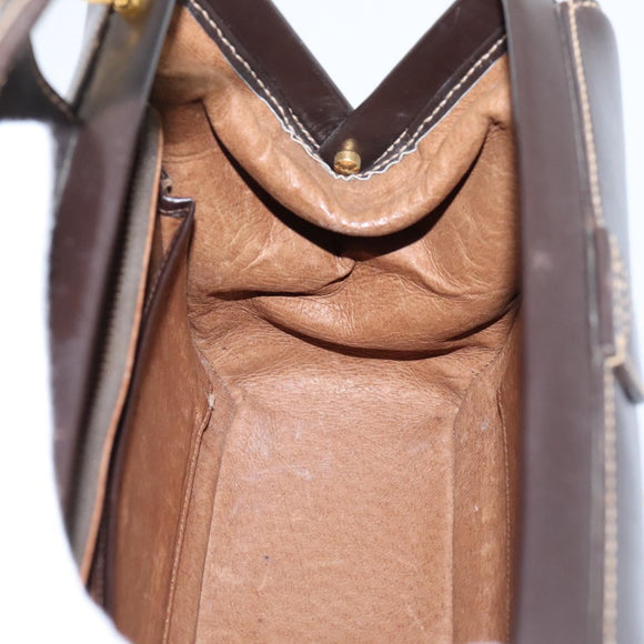 GUCCI Hand Bag Leather Brown Gold Auth LN133V