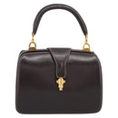 GUCCI Hand Bag Leather Brown Gold Auth LN133V-2