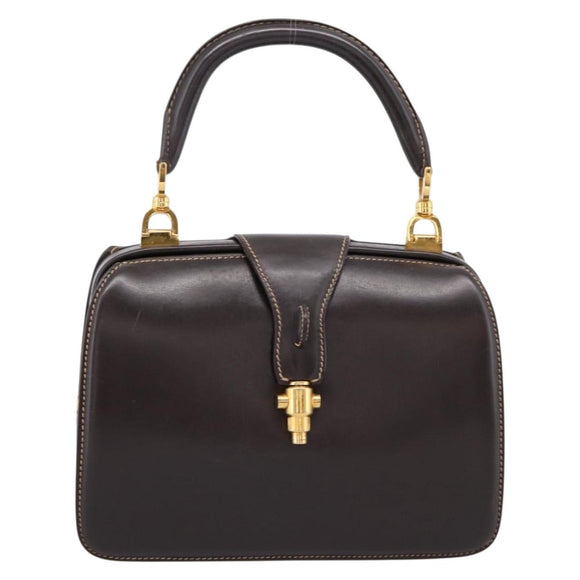 GUCCI Hand Bag Leather Brown Gold Auth LN133V