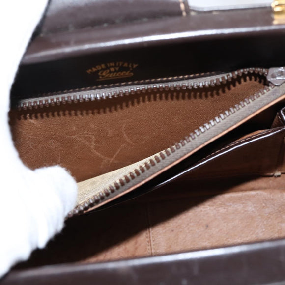 GUCCI Hand Bag Leather Brown Gold Auth LN133V