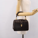 GUCCI Hand Bag Leather Brown Gold Auth LN133V-23
