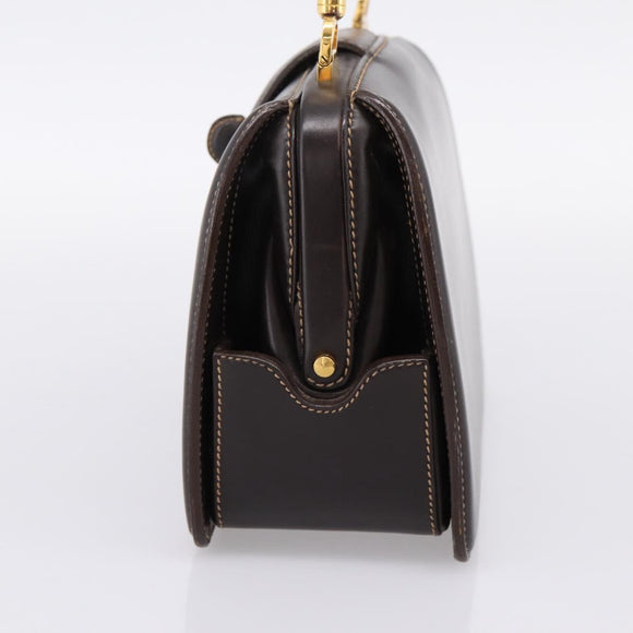 GUCCI Hand Bag Leather Brown Gold Auth LN133V