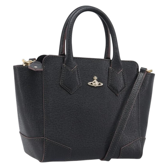 Vivienne Westwood Hand Bag Leather 2way Black Gold Auth LN142A