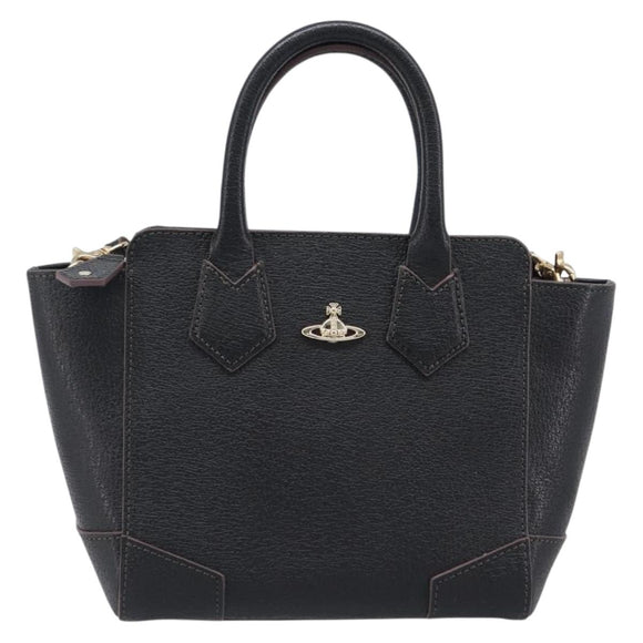 Vivienne Westwood Hand Bag Leather 2way Black Gold Auth LN142A