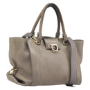 Salvatore Ferragamo Gancini Hand Bag Leather 2way Gray Gold Auth LN143-1