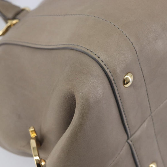 Salvatore Ferragamo Gancini Hand Bag Leather 2way Gray Gold Auth LN143