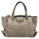 Salvatore Ferragamo Gancini Hand Bag Leather 2way Gray Gold Auth LN143-13