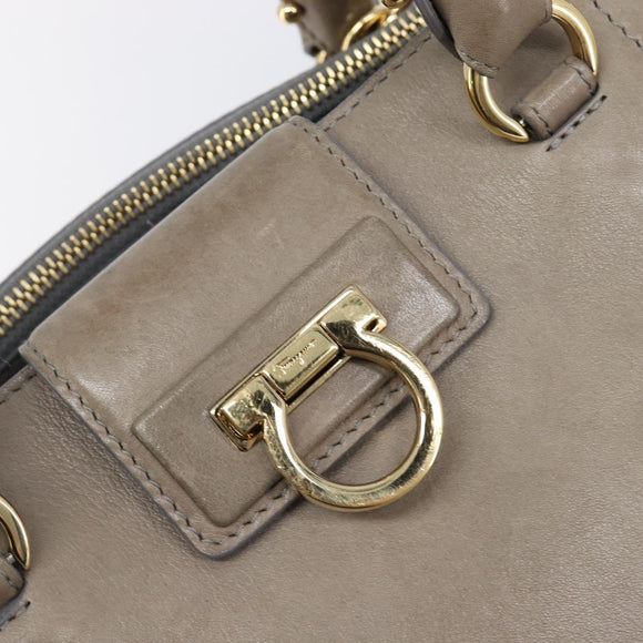 Salvatore Ferragamo Gancini Hand Bag Leather 2way Gray Gold Auth LN143