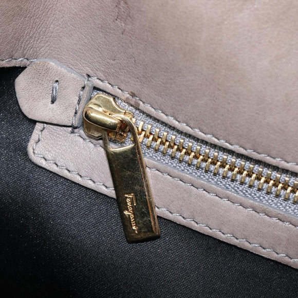 Salvatore Ferragamo Gancini Hand Bag Leather 2way Gray Gold Auth LN143