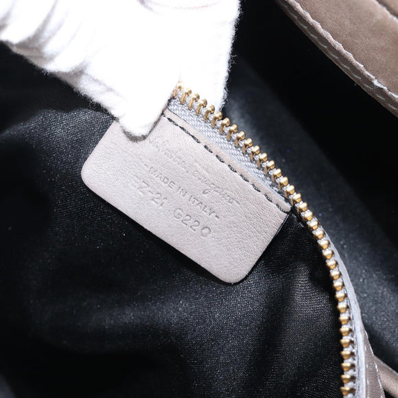 Salvatore Ferragamo Gancini Hand Bag Leather 2way Gray Gold Auth LN143