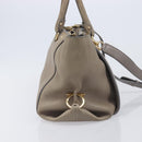 Salvatore Ferragamo Gancini Hand Bag Leather 2way Gray Gold Auth LN143-3
