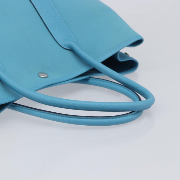 HERMES Garden Party PM Tote Bag Canvas Blue Silver Auth LN144M